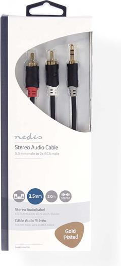 Produktbild Nedis CABW22200AT20. Anschluss 1: 3.5mm, Anschluss 2: 2 x RCA, Kabelmaterial: Kupferverkleidetes Aluminiu (2 m)