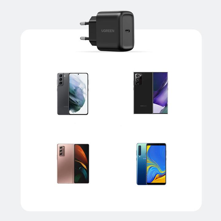 Actual product image Ugreen Wall charger CD250, 25W, USB-C (black) + USB-C to USB-C cable, 2m (black) (25 W)