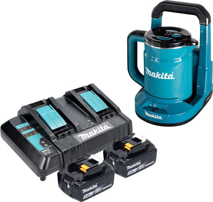 Produktbild Makita DKT 360 CT2 Akku Wasserkocher 36 V ( 2x 18 V ) 0,8 L + 2x Akku 5,0 Ah + Doppelladegerät (0.80 l)