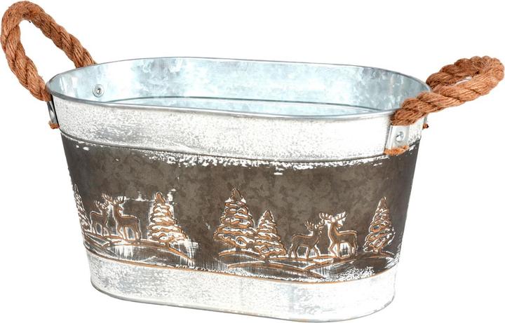 Actual product image Casativo Zinc planter box with rope handles and winter motif, 33.5 x 18 x 20 cm (46 cm)