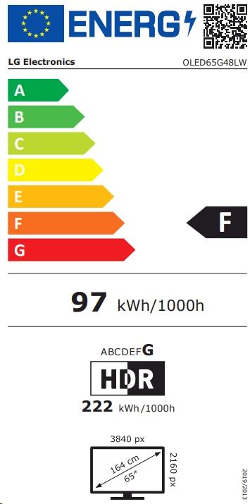 Etichetta energetica LG TV OLED65G48LW 4K OLED evo (2024) Gallery Design 164 cm (65) (65", G4, OLED, 4K, 2024)