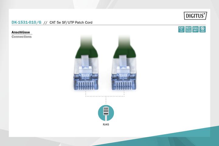 Produktbild Digitus CAT5e SF-UTP Patchk.,1m, Grün (SF/UTP, CAT5e, 1 m)
