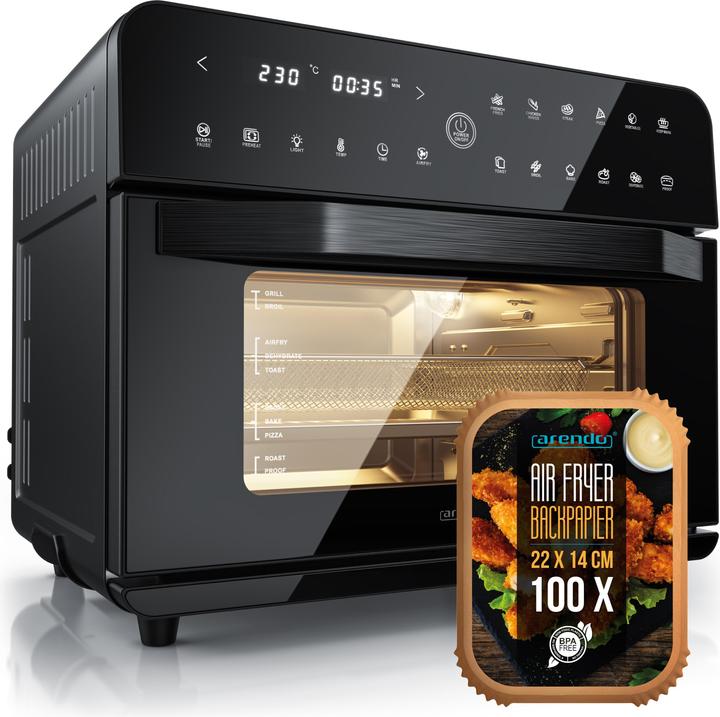 Produktbild Arendo Minibackofen Airfryer 25L Edelstahl Multifunktionsofen, XXL Heissluftfritteuse 1800W, mit Backpapier (CH-Stecker)