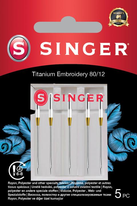Actual product image Singer TITANIUM Embroidery sewing machine needle, 80/12, pack of 5