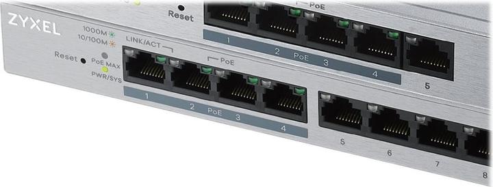 Actual product image Zyxel GS1200-8HP: 8Port PoE+ Switch, V2 (8 Ports)