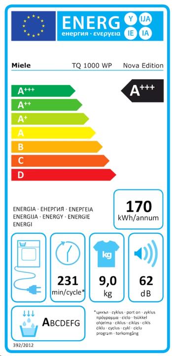 Label énergétique Miele TQ 1000 WP Nova Edition T2 (9 kg, Gauche)