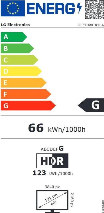 Etichetta energetica LG OLED48C41LA OLED evo, 48", 122cm, UHD 4K, SMART (48", C4, OLED, 4K, 2024)