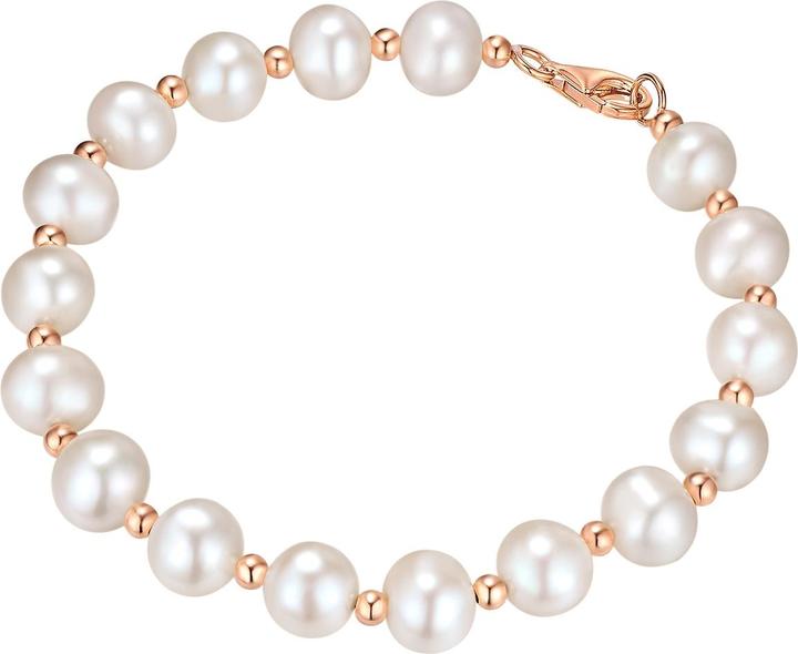 Immagine prodotto Valero Pearls Donna Argento 925 Perle d'acqua dolce coltivate Oro rosa 19,0 cm - 33966 (19 cm, Argento)
