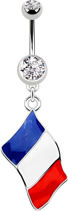 Star Piercing Banane silber mit Anhänger Flagge Frankreich (Chirurgenstahl 316L)