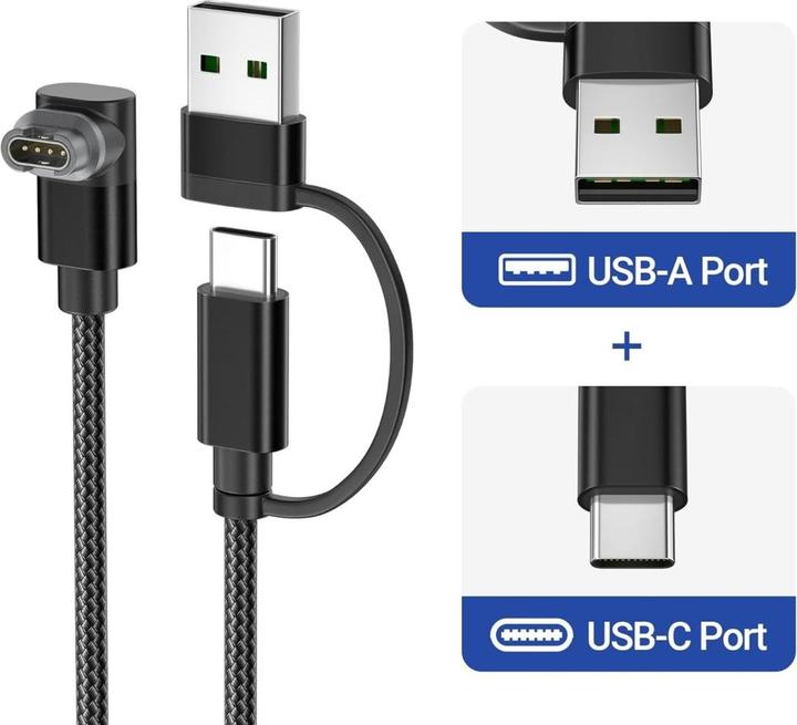 PowerGuard 2-in-1 90-Grad Garmin Smartwatch Ladekabel mit USB-C, USB-A