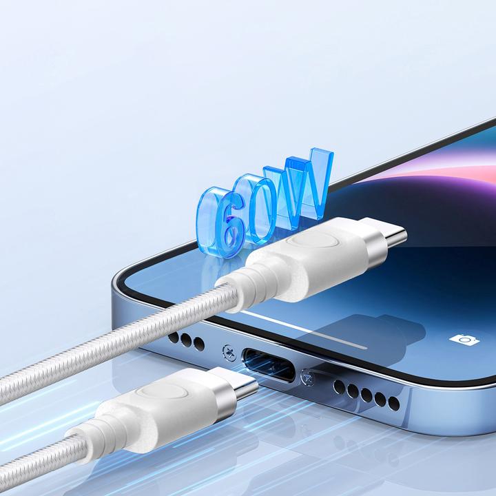 Actual product image Orico Cable CDX 60W 3A Power Delivery USB-C - USB-C 1m Cable - White (1 m, USB 2.0, 60 W)