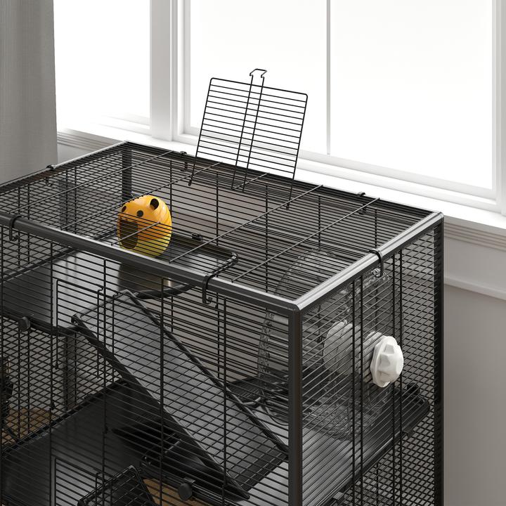 Actual product image PawHut Zwerghamster-Käfig Stahl, gehärtetes Glas Schwarz