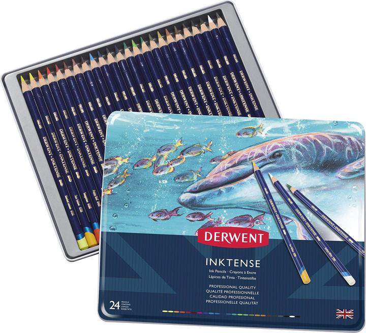 Image du produit Derwent Crayon de couleur Inktense Set 24 étui métallique (Multicolore, multicolore, 24 x)