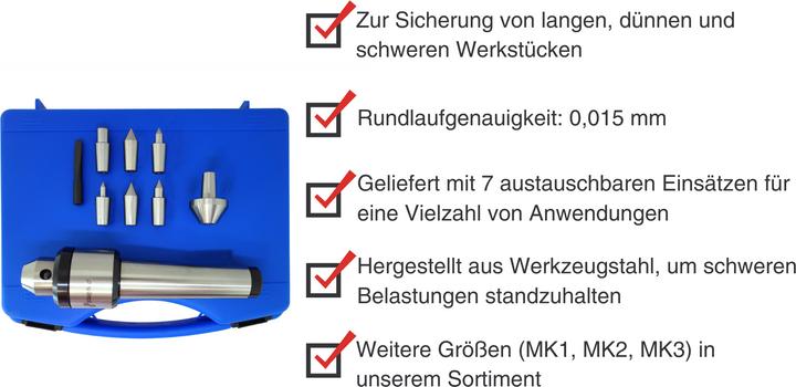 Produktbild Paulimot Mitlaufende Zentrierspitze mit 7 Einsätzen MK4, 9-teilig