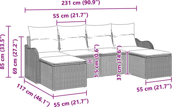 Actual product image VidaXL 6-piece garden sofa set with cushions Beige poly rattan