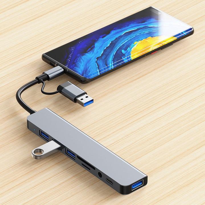 Immagine prodotto Apfelkiste Hub multiporta USB C/USB 3.0 con SD/MicroSD e jack da 3,5 mm - 5 Gbit/s (USB C + 4x USB A) (USB-C, 4 porte)