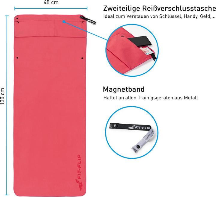 Immagine prodotto Fit-Flip Fitnesshandtuch Mikrofaser mit Reissverschlusstasche 130x48cm (130 x 48 cm)