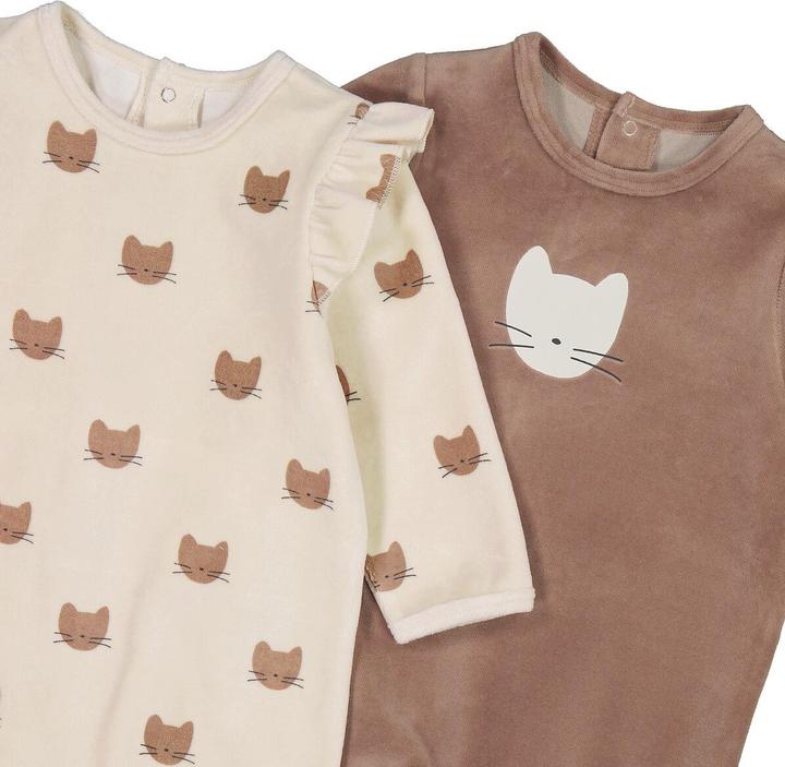 Produktbild La Redoute Collections 2er-Pack Samt-Strampler mit Katzenmotiv (68)