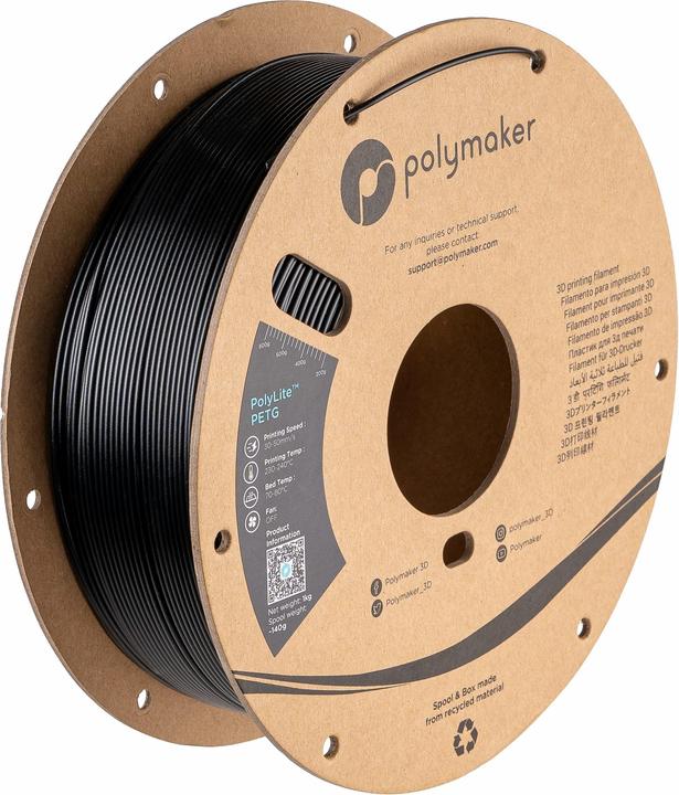 Actual product image Polymaker PolyLite PETG V2 - Black - 1.75mm (PETG, 1.75 mm, 1000 g, Black)