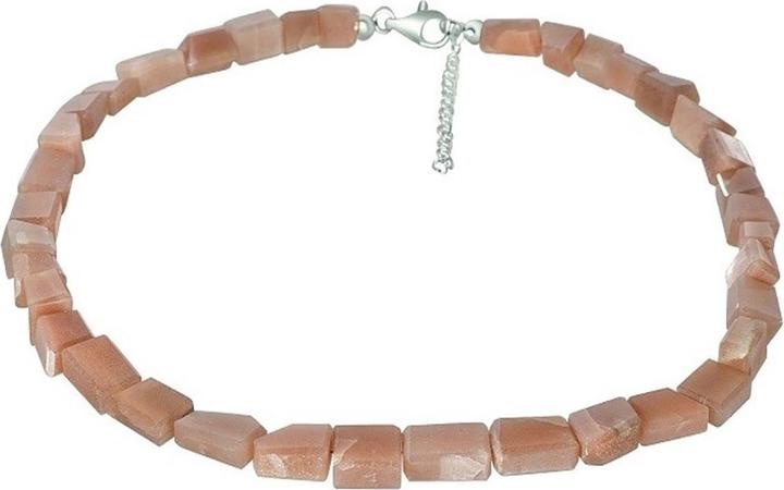 Xen Mondstein - Collier peach Trommelstein 48 + 5 cm 925 Silber (925 Sterling Silber, 48 cm)