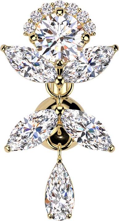 Star Piercing Banane vergoldet mit Kugel vergoldet Anhänger Rebe Kristalle silber (Messing, Titan G23)