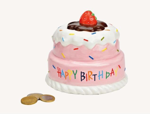 G. Wurm Spardose Torte, Happy Birthday aus Keramik pink/rosa (B/H/T) 12x12x12cm (12 x 12 x 12 cm)