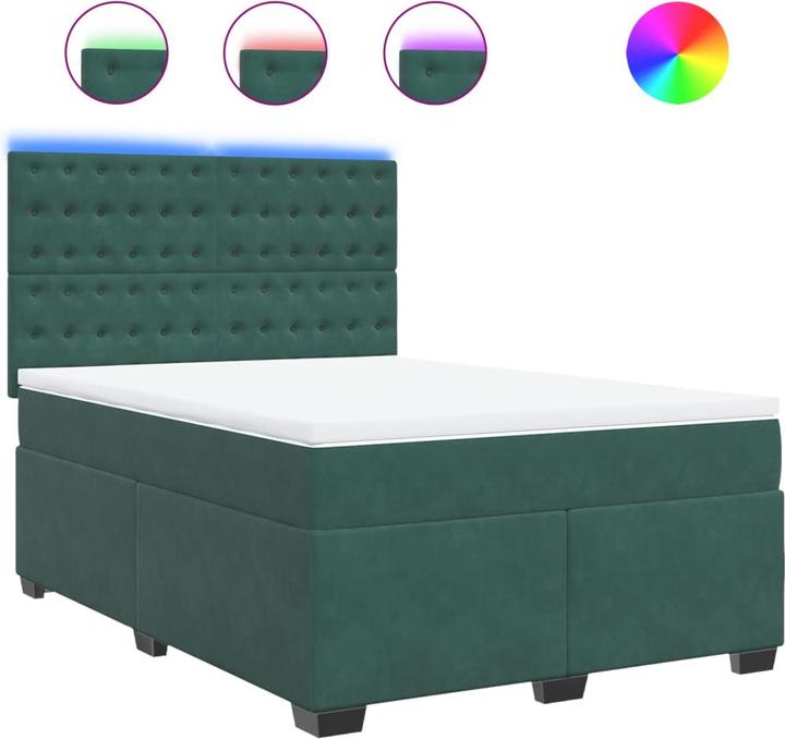 Image du produit VidaXL Boxspring Lit Lit capitonné avec matelas Vert foncé 140x200cm Velours (140 x 200, 140 x 200)