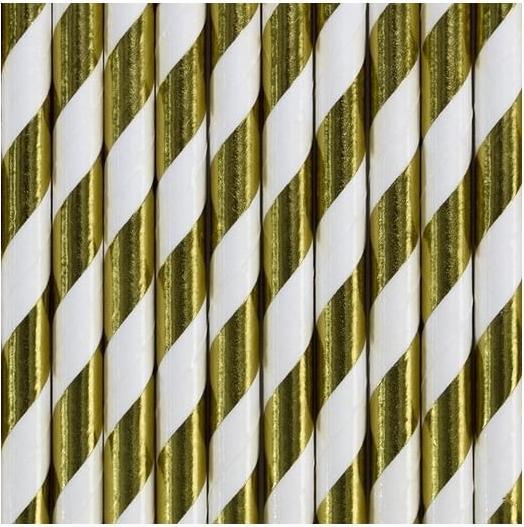 Actual product image Partydeco Striped Straws Gold (10 x)
