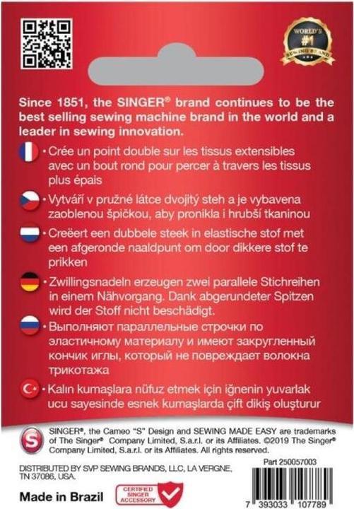 Image du produit Singer Aiguille stretch TWIN, 2.5mm, 80/12