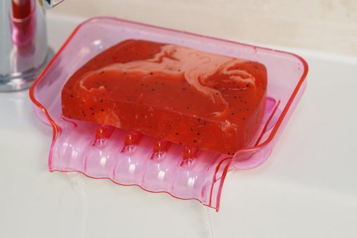 Image du produit Porte-savon, plastique, rose avec 2 ventouses (Recharges)