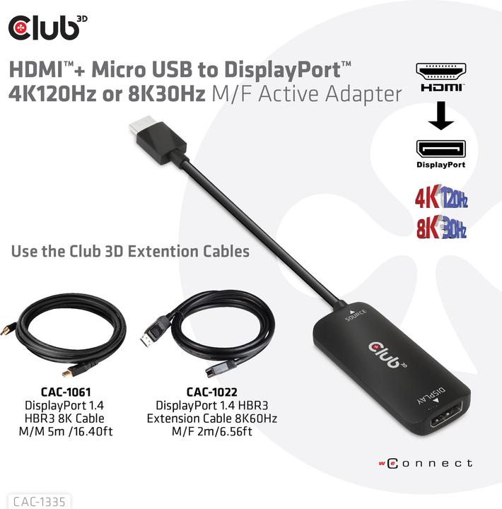 Actual product image Club 3D HDMI + Micro USB zu (DP, 0.72 cm)