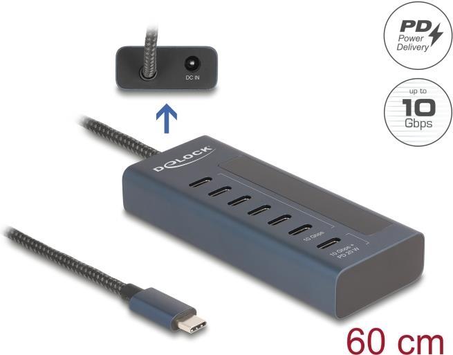Produktbild Delock USB 10 Gbps Hub mit 7 USB Type-C Ports davon 6 x Date (USB-C, 7 Ports)