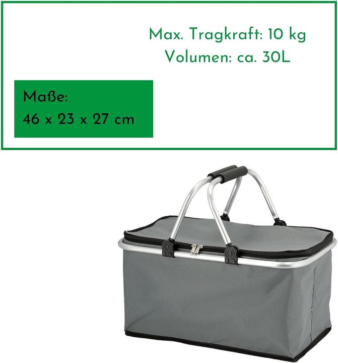 Actual product image Novaliv 6x Einkaufskorb faltbar mit Kühlfunktion 30 Liter GRAU Isolierkorb mit gepolsterten Tragegri