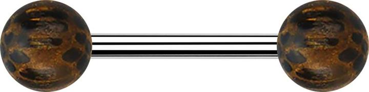 Star Piercing Barbell silber mit zwei Kugeln aus Palmholz (ohne Messing, Chirurgenstahl 316L)