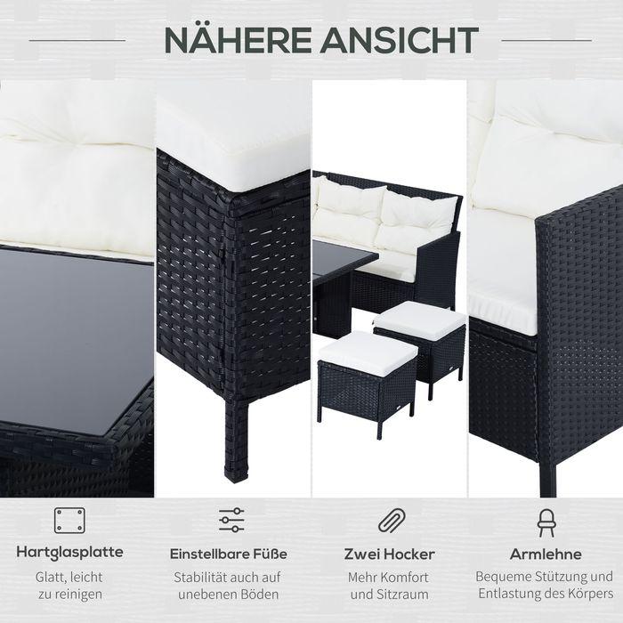 Produktbild Swisshandel24 Sitzgarnitur für 7 Personen Sitzgruppe Gartenset Gartenmöbel Set, Polyrattan, Schwarz+Cremeweiss