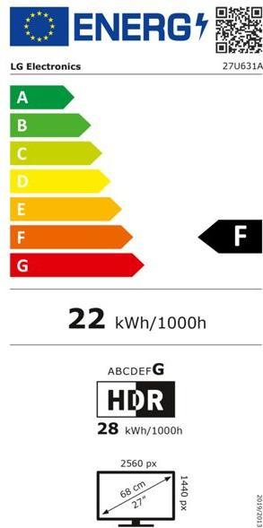 Energie-Label LG 27" 27UA631A-B QHD IPS Monitor HDMI USB-C 16:9 (2560 x 1440 Pixel, 27")