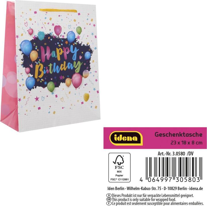Produktbild Idena Geschenktasche Happy Birthday Ballons Kupferpapier 128g/m² 18x23x8cm (Geschenkbox, 1 x)