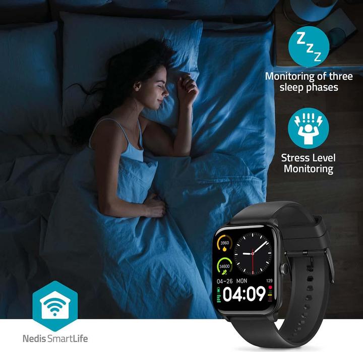 Actual product image Nedis SmartLife watch | LCD | IP68 | Maximum operating time: 14400 min | Android™ / IOS | Black (41 mm)