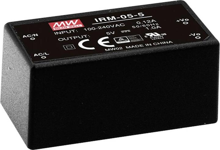 Image du produit MeanWell MEAN WELL IRM-05-15, 5 W, 85 - 264 V, ITE EN/UL/IEC 60950, Schwarz, 25,4 mm, 45