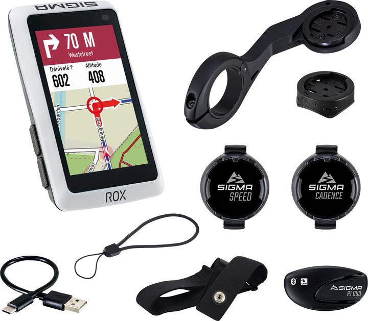 Sigma Sport ROX 12.1 Evo GPS bike computer - Night White - Set - Incl. ANT+/BLE borstriem/snelheids-/cadence sen