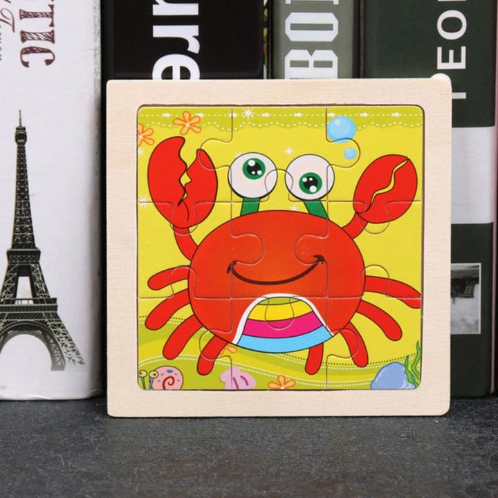 Produktbild Tinisu Kinder Baby Holz Puzzle Cartoon Krabbe Krebs 9 Teile Puzzle