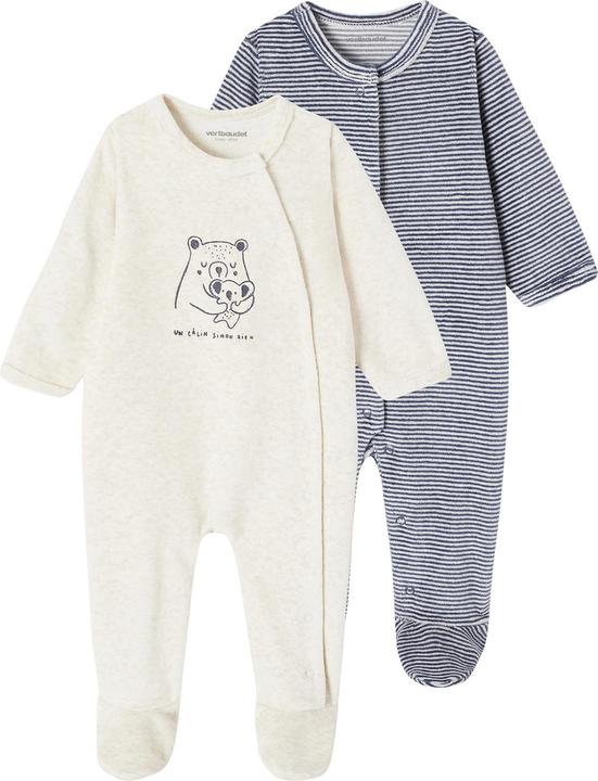 Vertbaudet 2er-Pack Baby Samt-Strampler mit Schrift Oeko-Tex