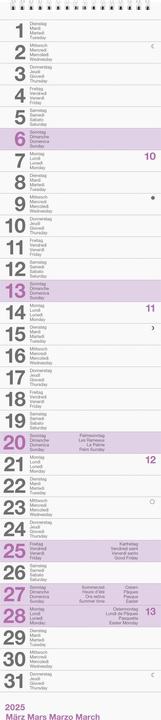 Valeurs nutritives et ingrédients Biella Calendrier mural (12 x 54,5 cm, Non contraignant, Français, Allemand, Anglais, Italien)