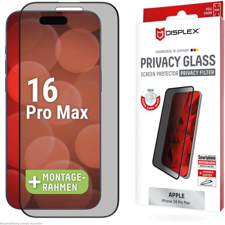 Actual product image Displex Privacy Glass, Privacy Full Cover Panzerglas (1 Piece, Apple iPhone 16 Pro Max)