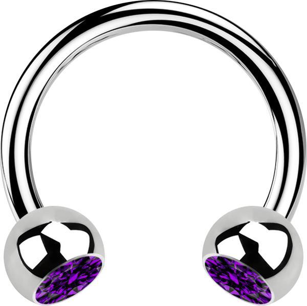 Image du produit Star Piercing Micro Circular Barbell argent avec deux boules de cristal violet (sans laiton, Acier chirurgical 316L)