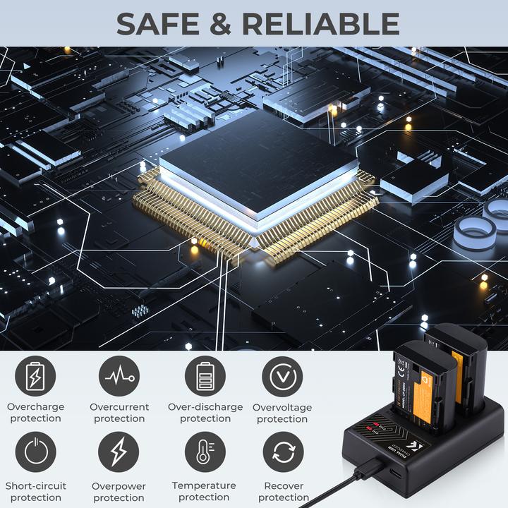 Actual product image K&F Concept LPE6NH Digital Camera LED Dual Channel Charger with Type C Charging Cable (Camera battery charger)