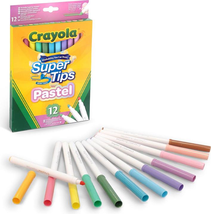 Image du produit Crayola 12 Feutres lavables Super Pointes Teintes pastel (Multicolore, 12 x)