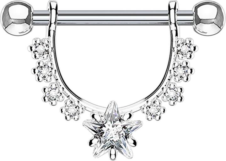 Star Piercing Barbell silber Kristall halbbogen mit Sternkristall (ohne Messing, Chirurgenstahl 316L)