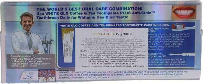 Immagine prodotto White Glo SET Bevitori di caffè e tè Formula dentifricio sbiancante 100ml + spazzolino da denti (100 ml)