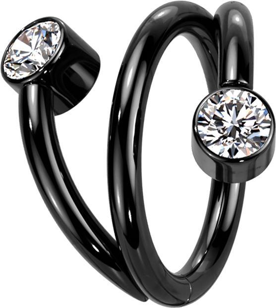 Produktbild Star Piercing Micro Segmentring klappbar schwarz Spirale zwei Kristalle silber (ohne Messing, Titan G23)